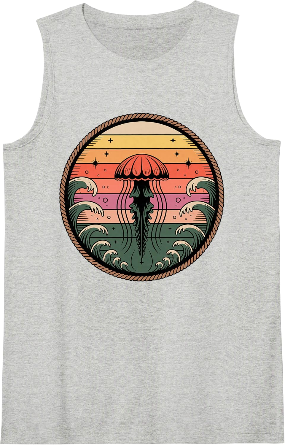 Rainbow Sunset Jellyfish Sea Creature Sleeveless Tank Top - Heather Grey