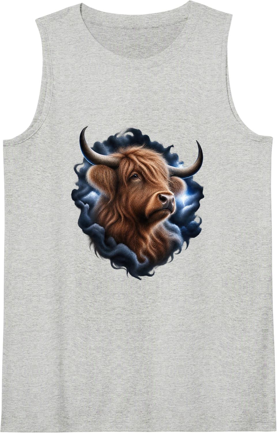 Highland Cow with Storm Cloud Aperture Cattle Art Sleeveless Tank Top - Heather Grey