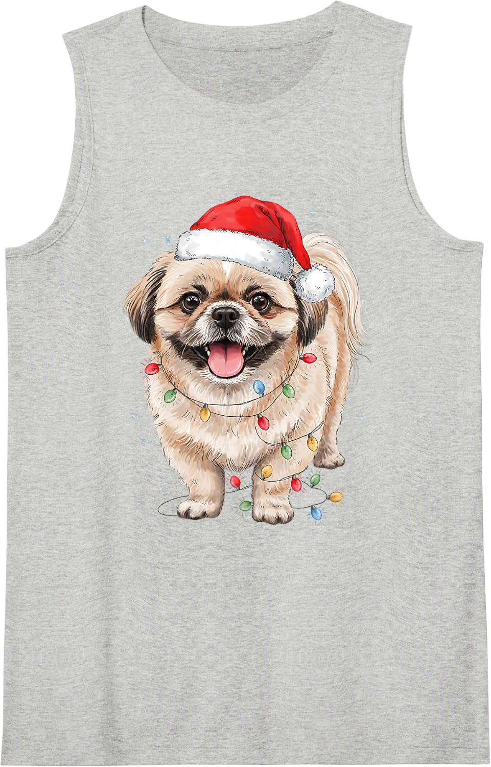 Cute Shih Tzu Santa Hat Dog Mom Dad Christmas Men Women Sleeveless Tank Top - Heather Grey