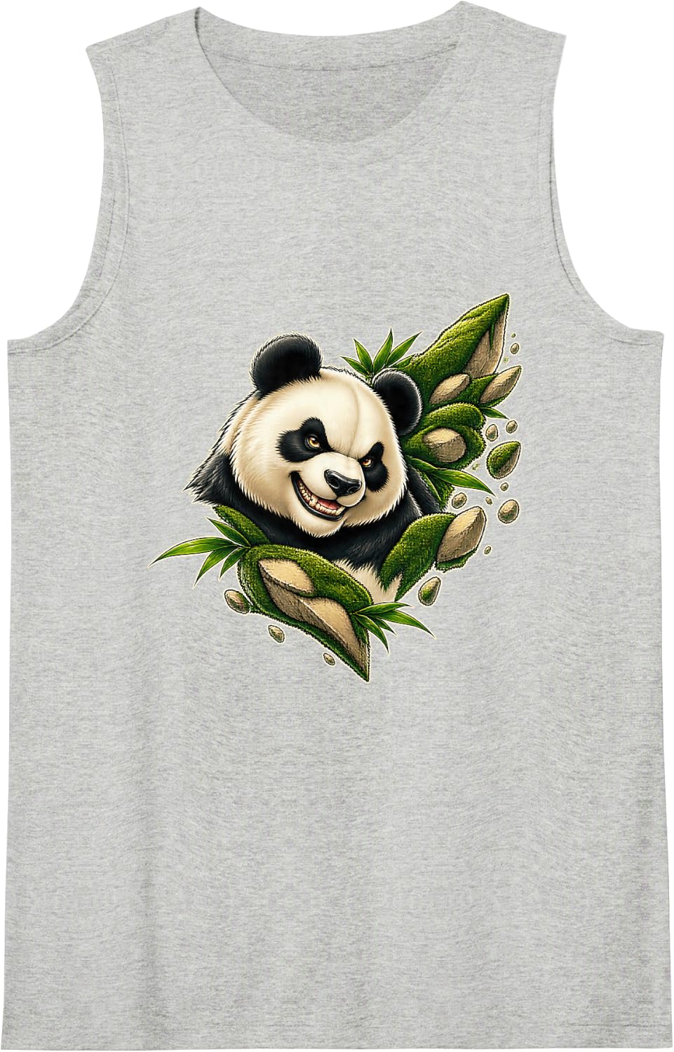Giant Panda Among Mossy Stones and Leaves Sleeveless Tank Top - Heather Grey