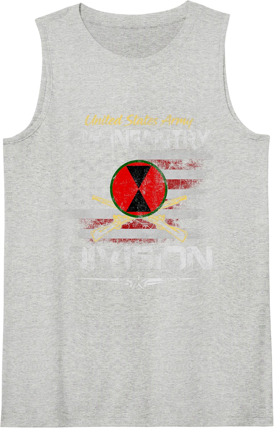 Vintage USA 7th Infantry Division Veteran Flag Veterans Day Sleeveless Tank Top - Heather Grey