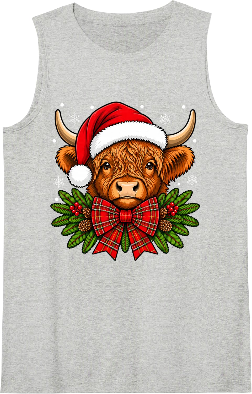 Cute Highland Cow Christmas Holiday Sleeveless Tank Top - Heather Grey
