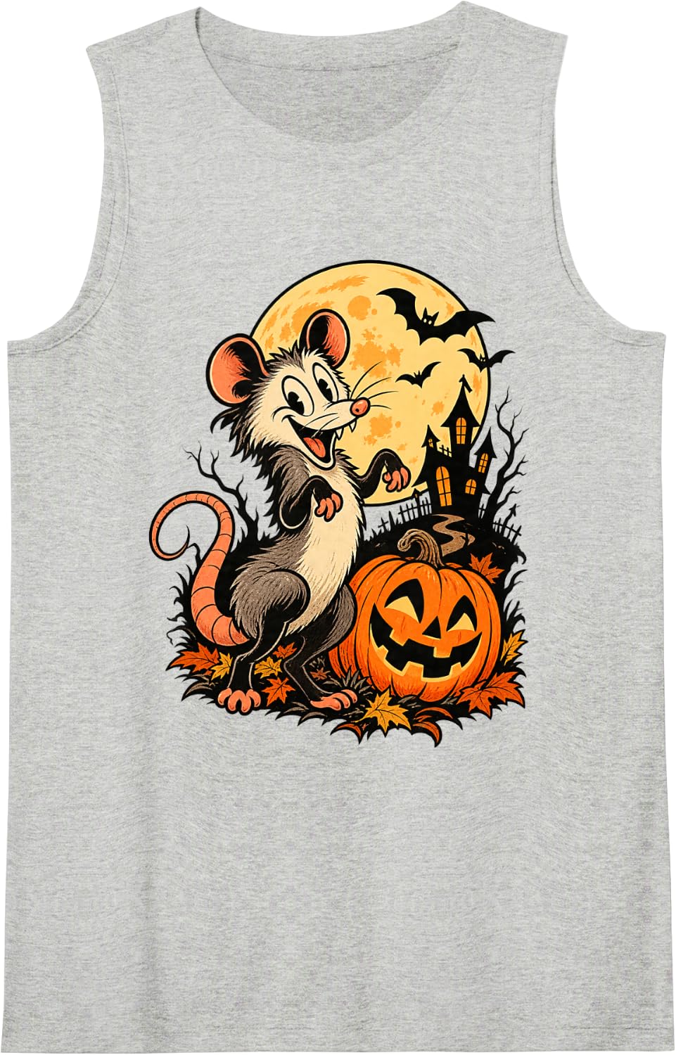 Happy Opossum Halloween Spooky Possum Pumpkin Sleeveless Tank Top - Heather Grey