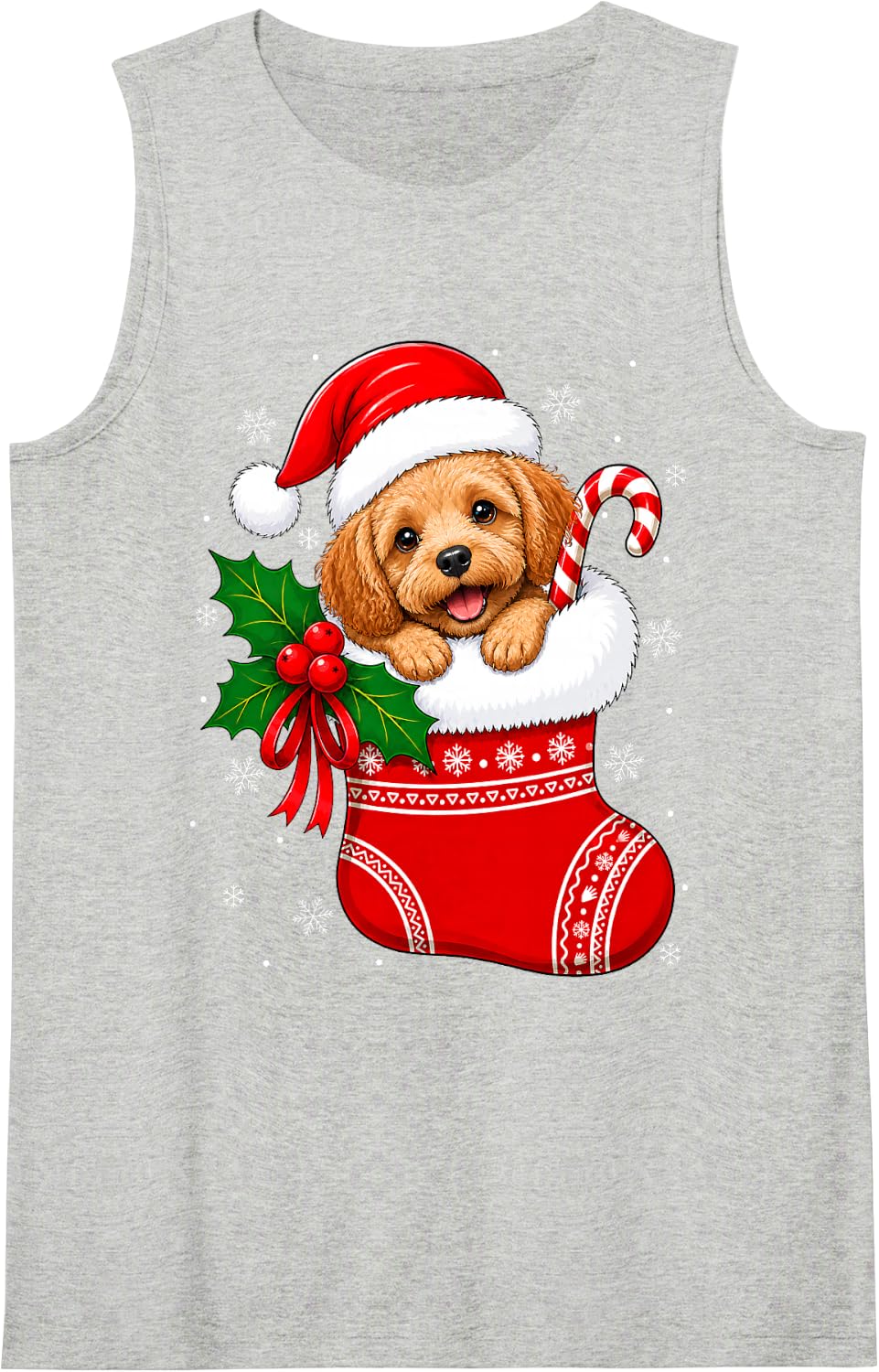 Cockapoo Dog Christmas Stocking Cute Festive Cockapoo Xmas Sleeveless Tank Top - Heather Grey