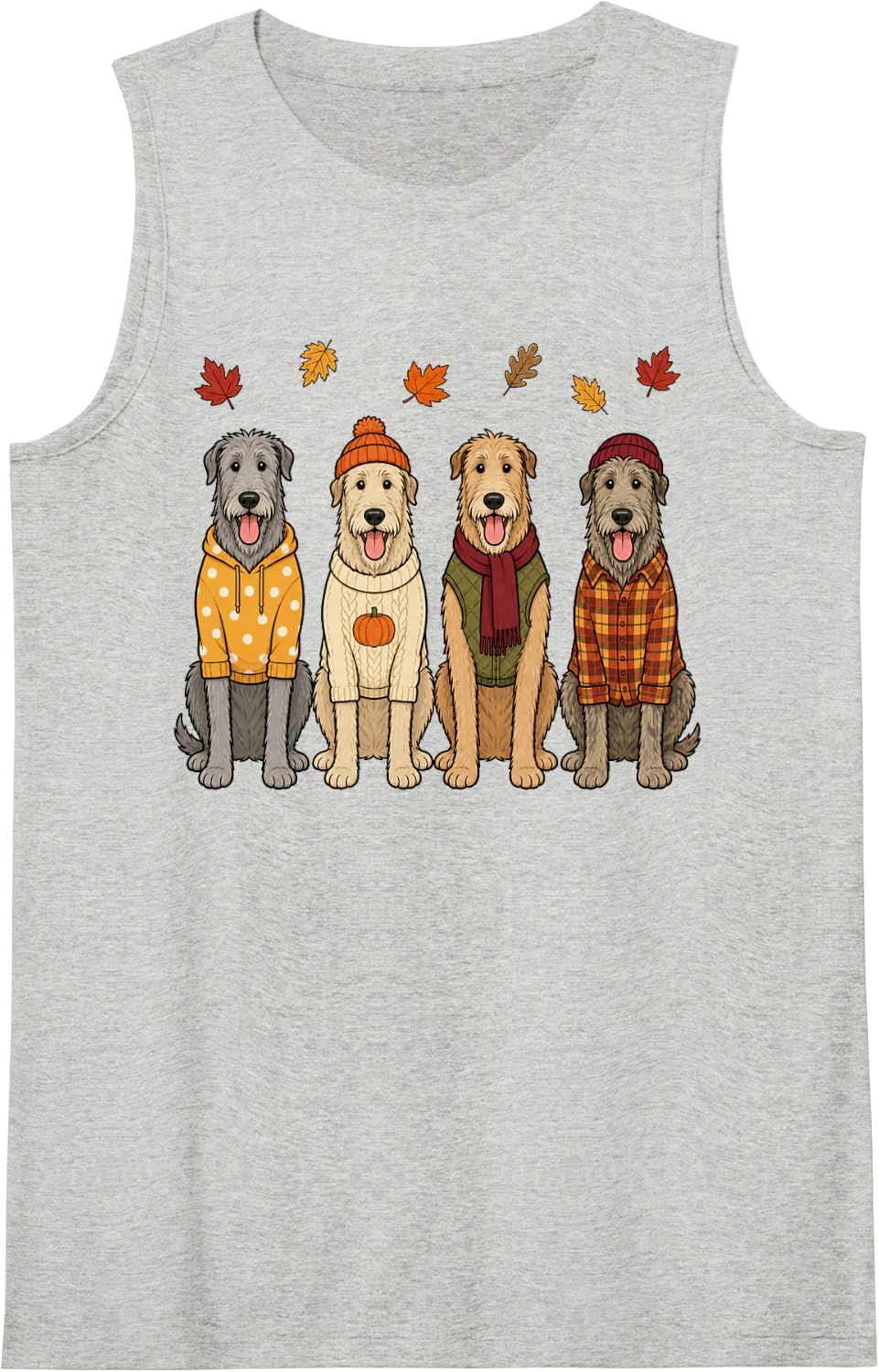 Irish Wolfhound Fall Autumn Season Pumpkin Dog Sleeveless Tank Top - Heather Grey