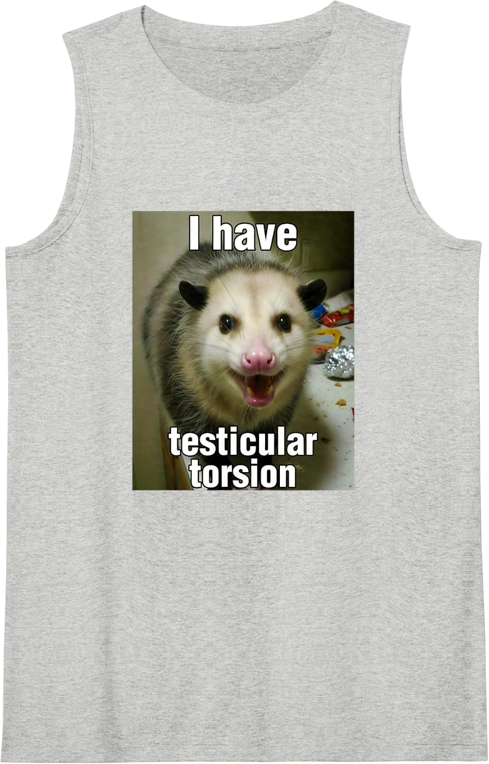 Funny Testicular Torsion Embarrassing Angry Possum Meme Sleeveless Tank Top - Heather Grey