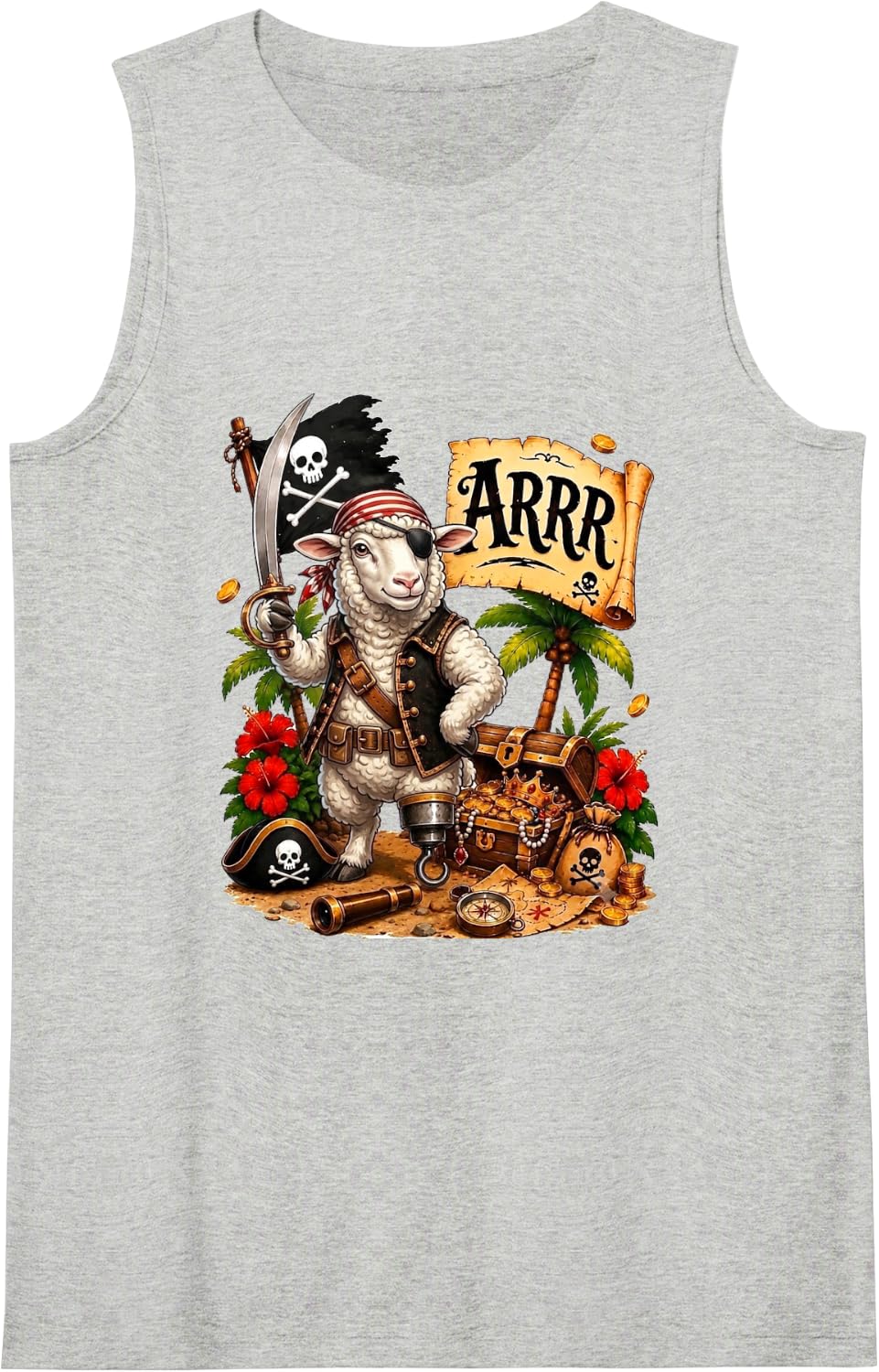 Sheep As Pirate Halloween Hawaiian Costume Farmer Lover Sleeveless Tank Top - Heather Grey