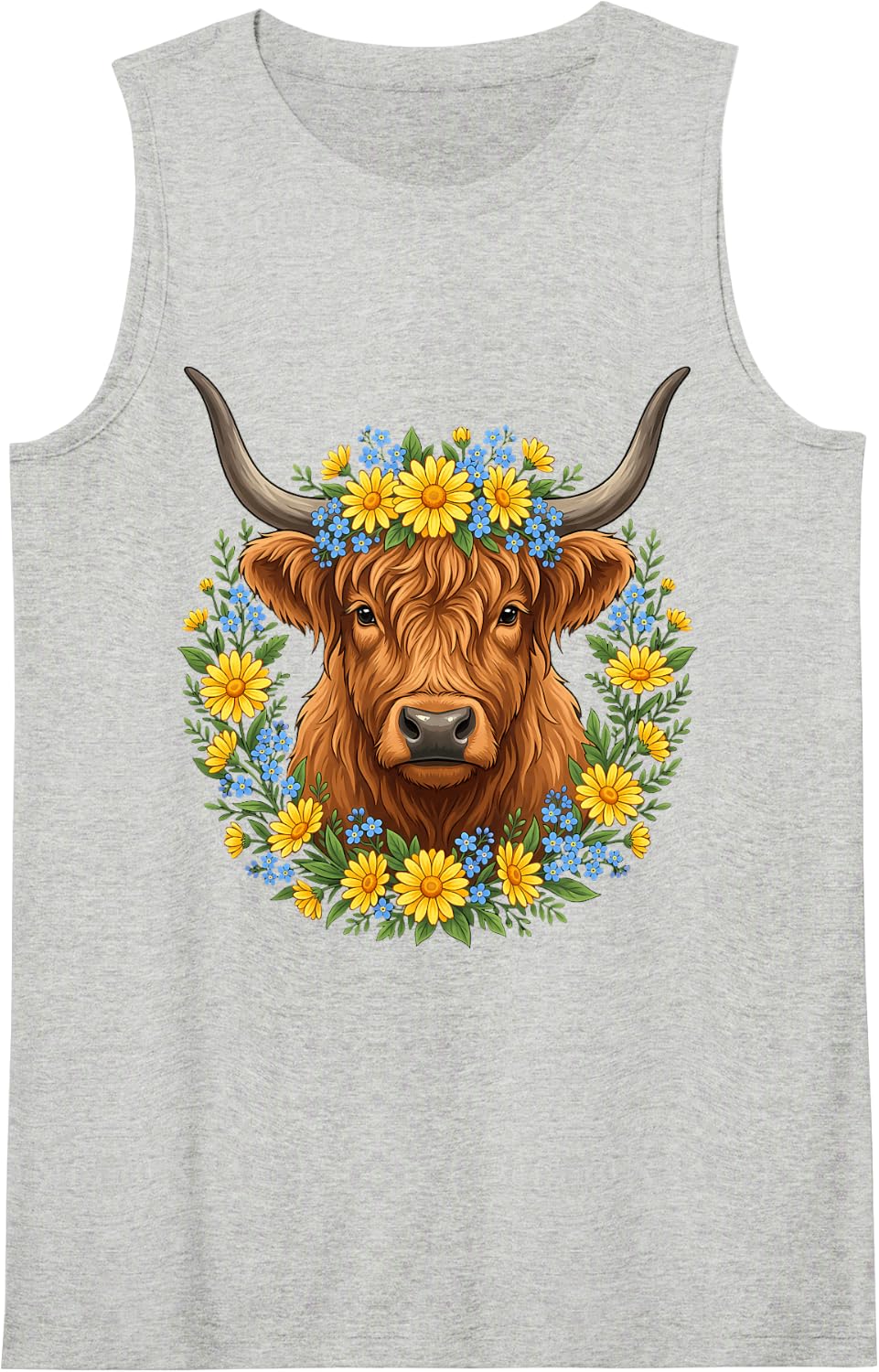 Cute Highland Cow Messy Bun Cute Highlander Cow Sleeveless Tank Top - Heather Grey