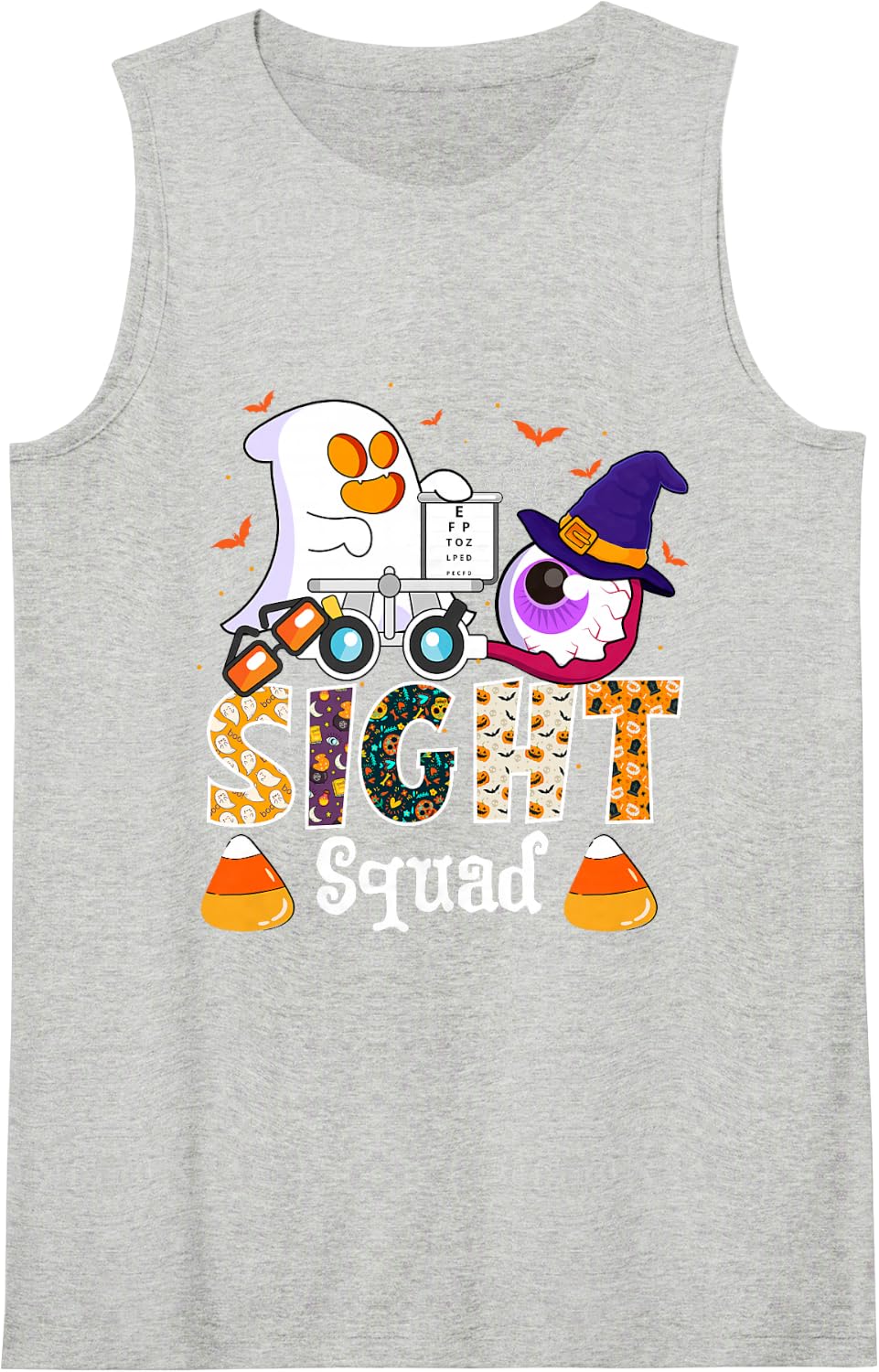 Sight Squad Ghost Witch Hat Halloween Optometrist Optometry Sleeveless Tank Top - Heather Grey