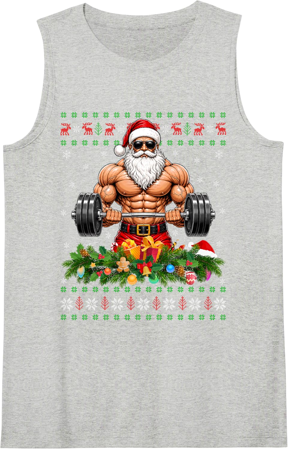 Merry Buff Santa Xmas Fitness Bodybuilder Sleeveless Tank Top - Heather Grey