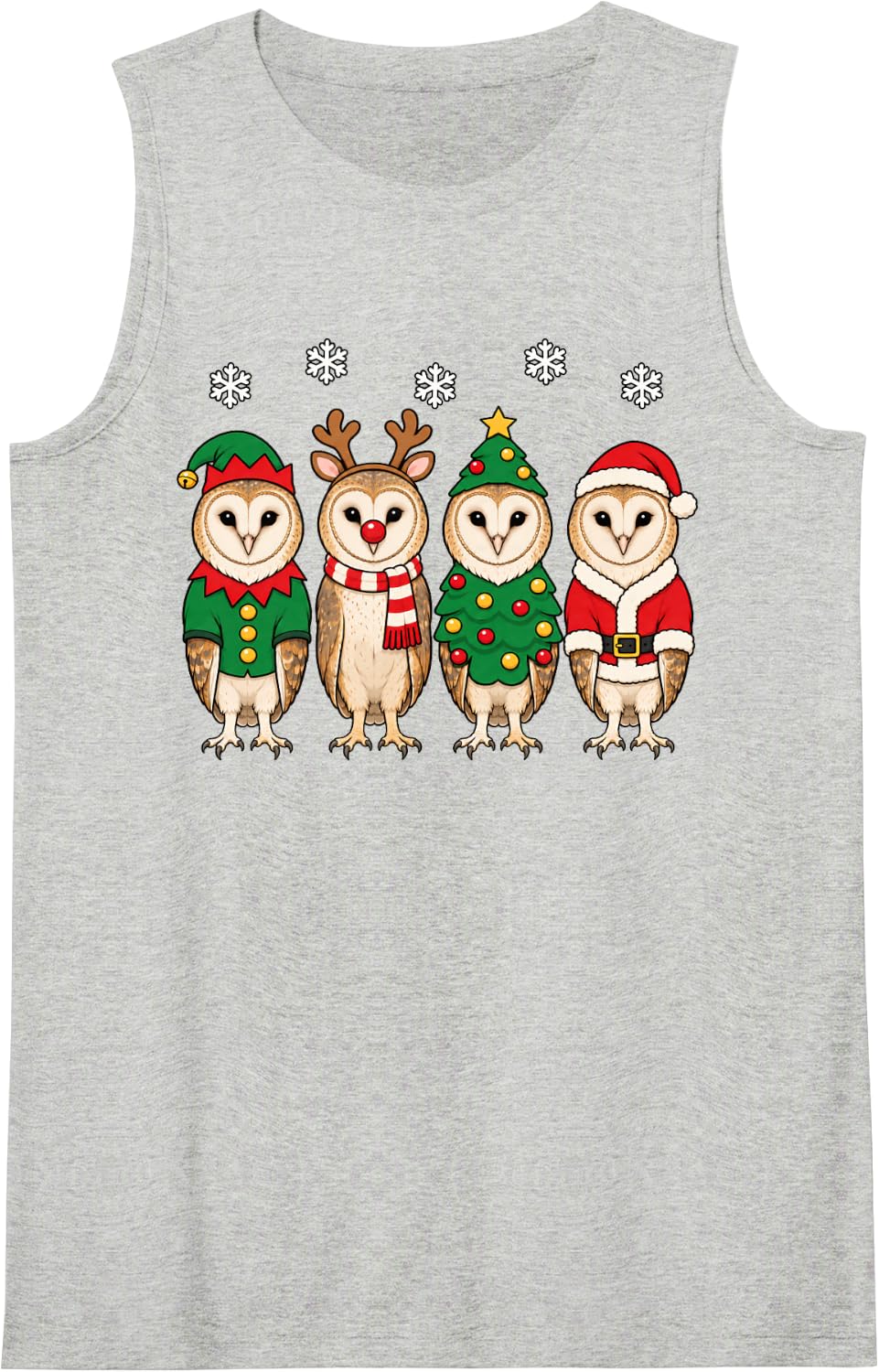 Barn Owl Christmas Reindeer Santa Sleeveless Tank Top - Heather Grey