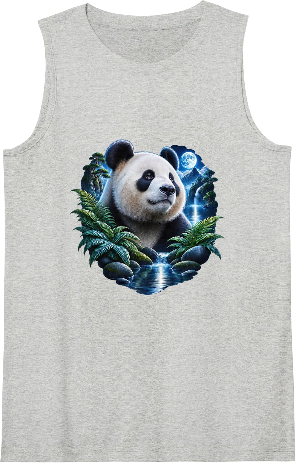 Giant Panda by Moonlit Mountain Falls Sleeveless Tank Top - Heather Grey