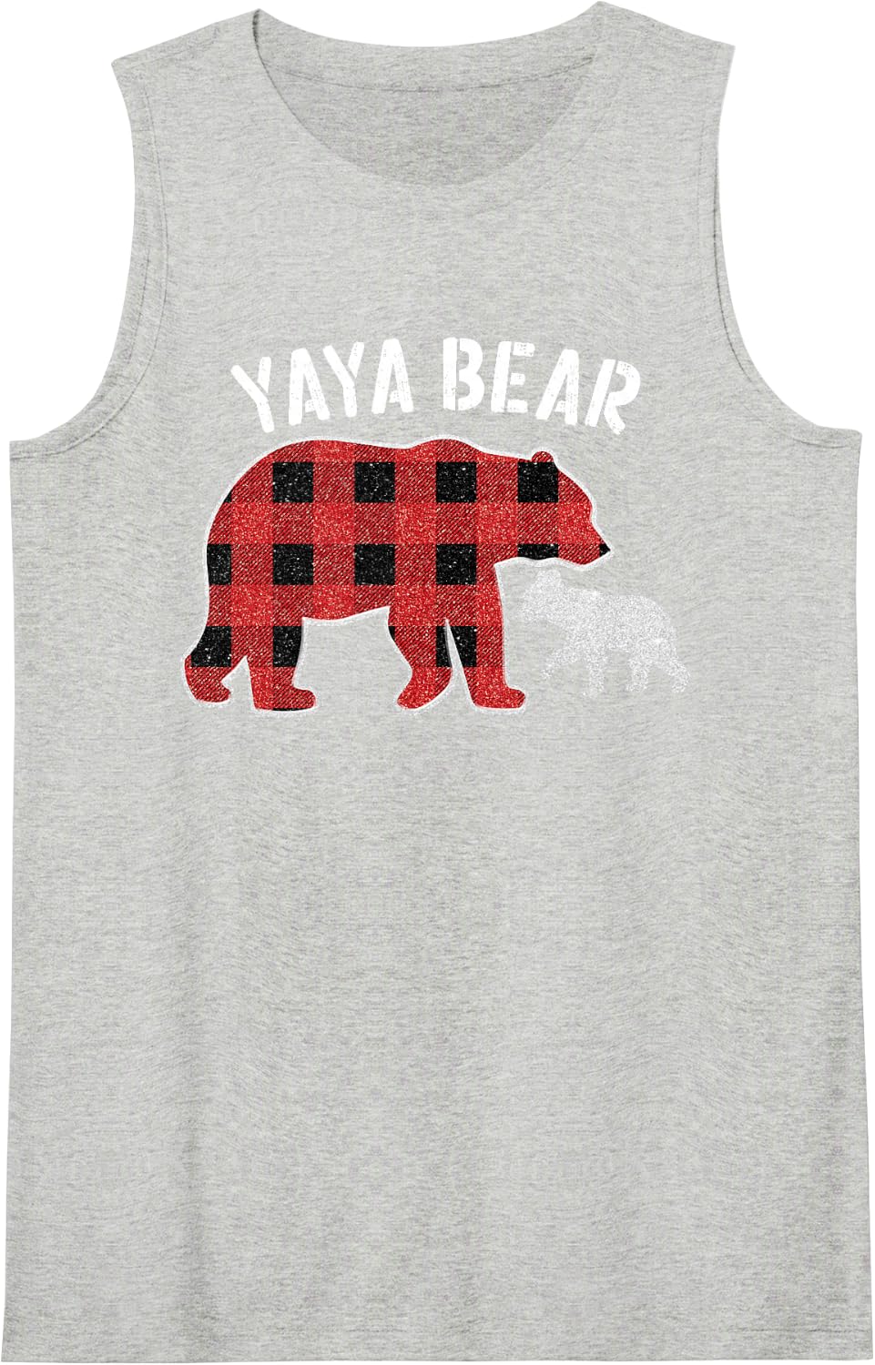 Red Plaid Yaya Bear Buffalo Christmas Pajama Family Sleeveless Tank Top - Heather Grey