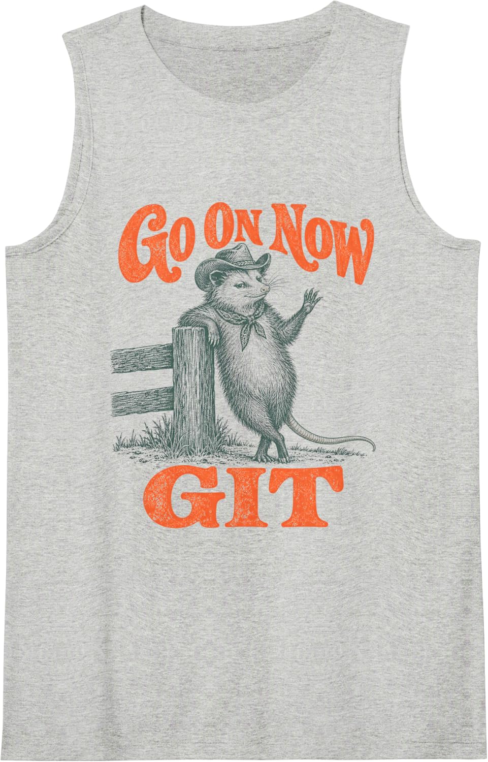 Go On Now Git Opossum Cowboy Funny Southern Retro Sleeveless Tank Top - Heather Grey