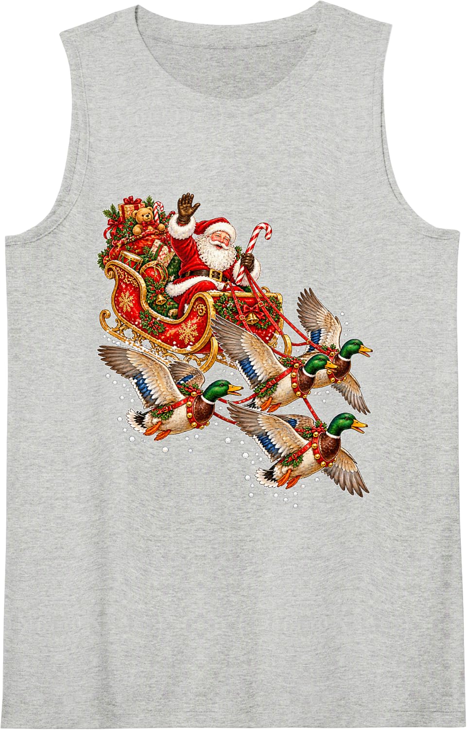 Santa Sleigh Flying Mallard Ducks Hunting Christmas Sleeveless Tank Top - Heather Grey