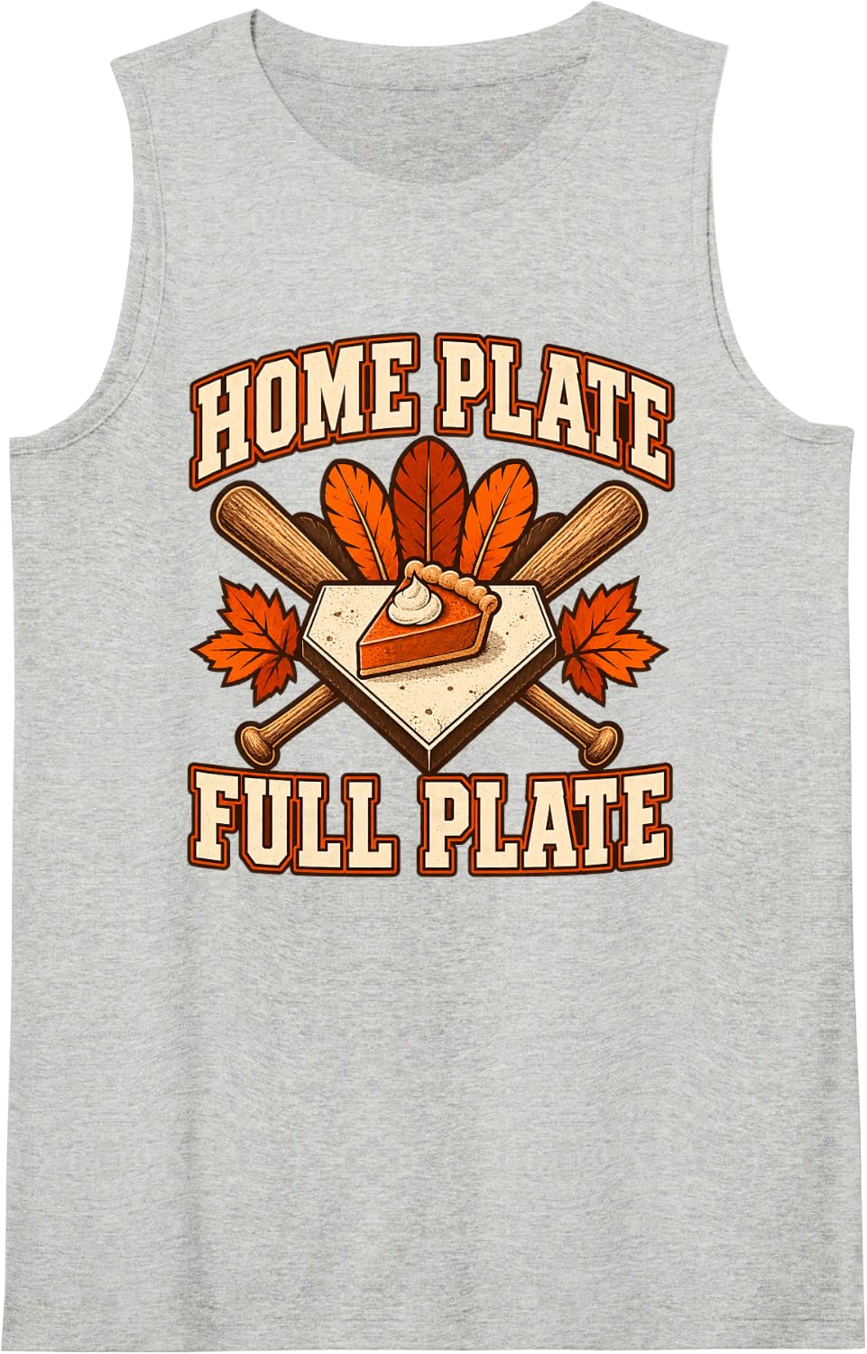 Thanksgiving Baseball Pumpkin Pie Home Plate Funny Fall Sleeveless Tank Top - Heather Grey