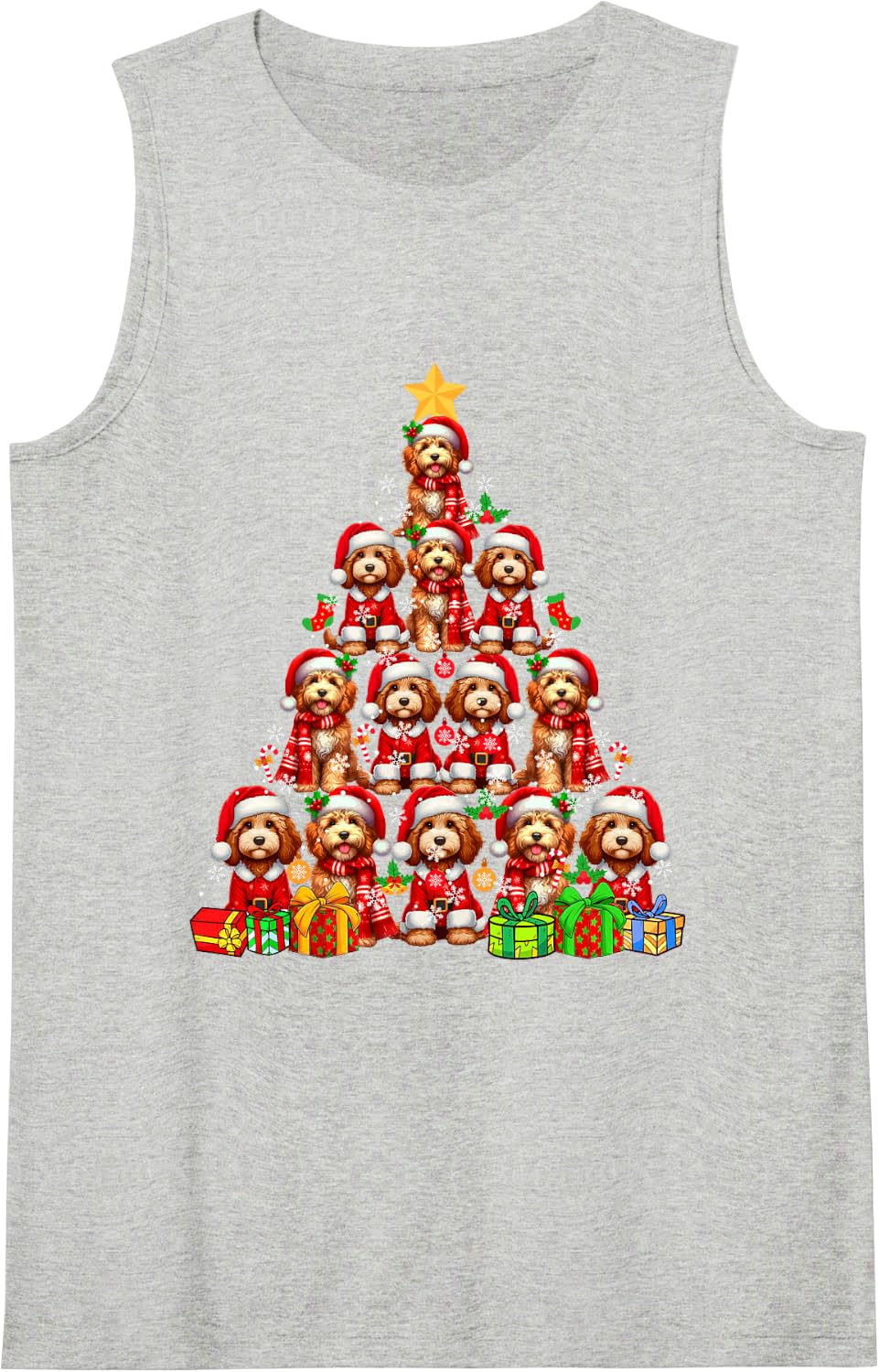 Group Santa Cockapoos As Christmas Tree Xmas Box Colorful Sleeveless Tank Top - Heather Grey