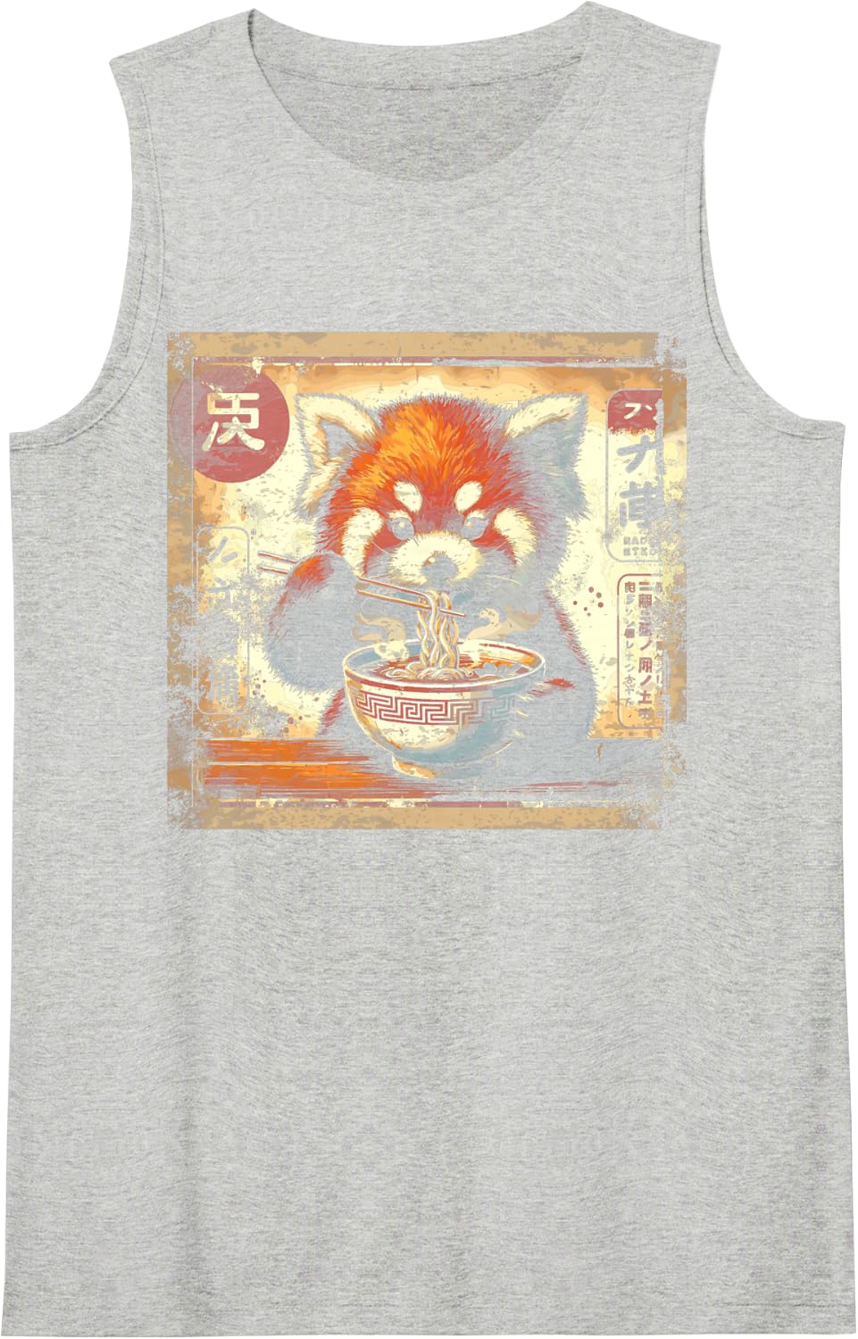 Funny Kawaii Red Panda Ramen Anime Retro Japanese Sleeveless Tank Top - Heather Grey