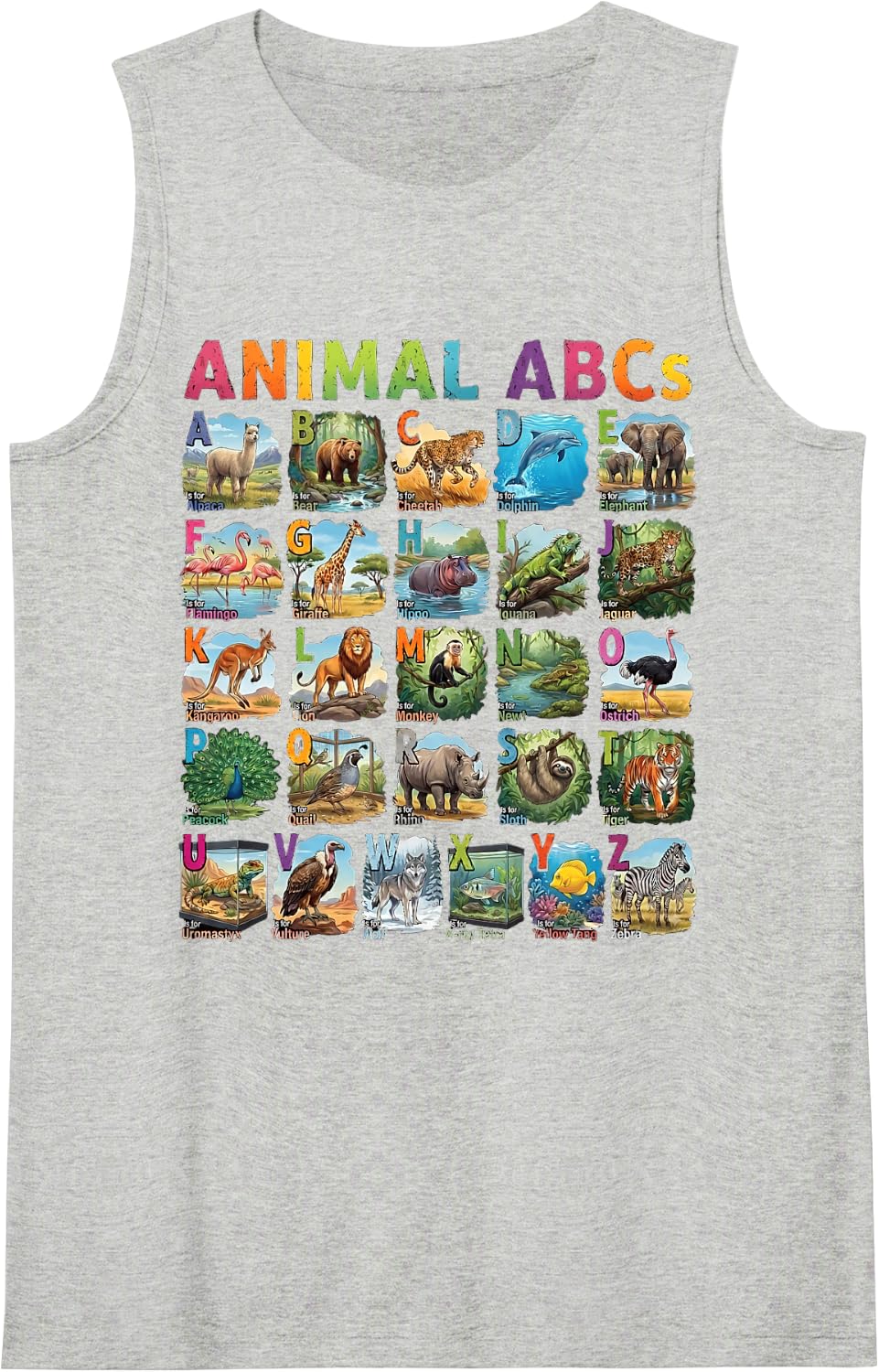 Funny Animal Alphabet A-Z ABCs Learning Letters for Kids Tank Top - Heather Grey