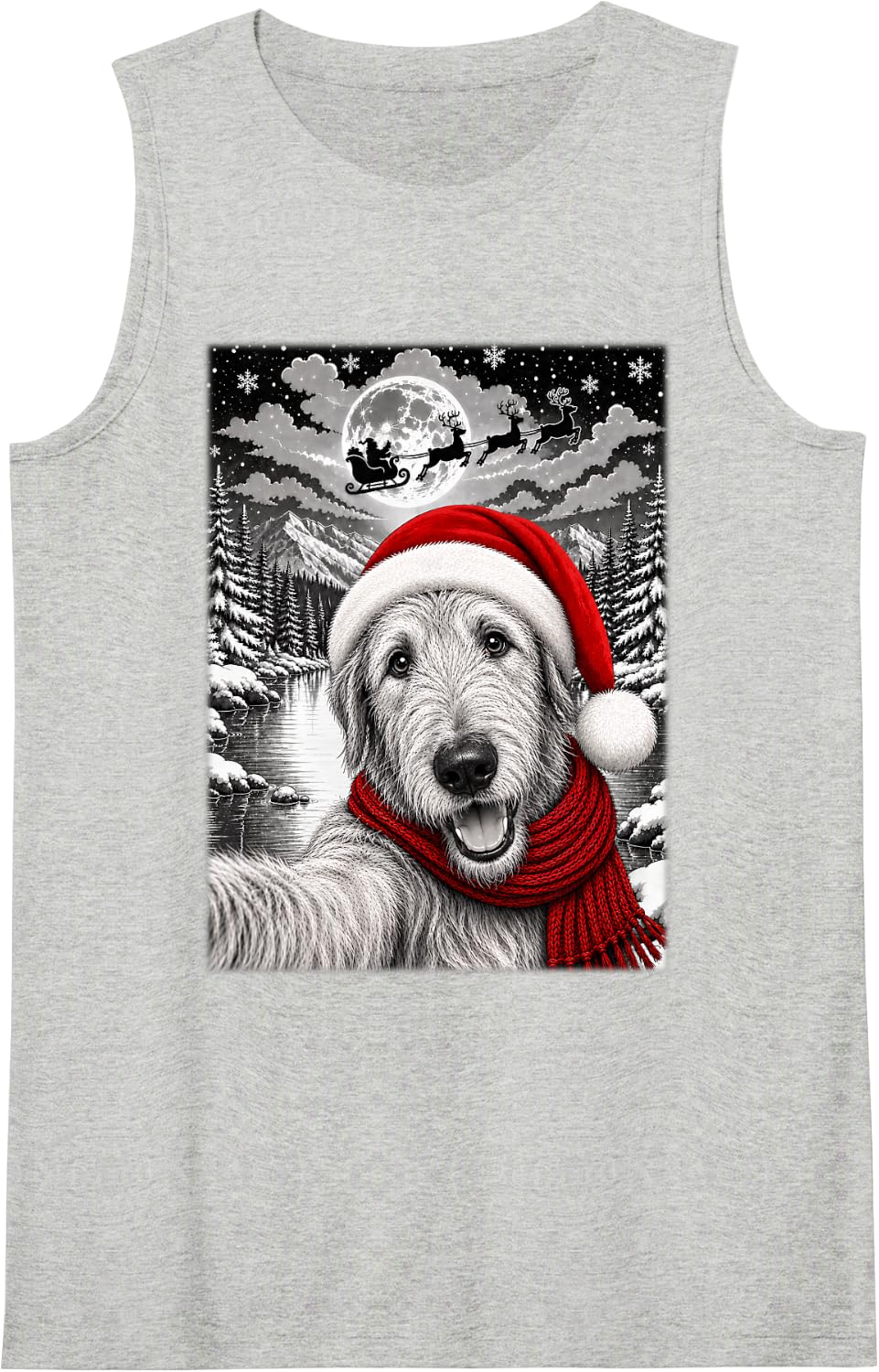 Irish Wolfhound Dog Christmas Selfie Moon Night Starry Xmas Tank Top - Heather Grey