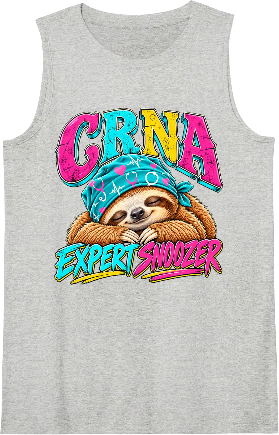 CRNA Expert Snoozer Funny Sloth Nurse Anesthetist Sleeveless Tank Top - Heather Grey