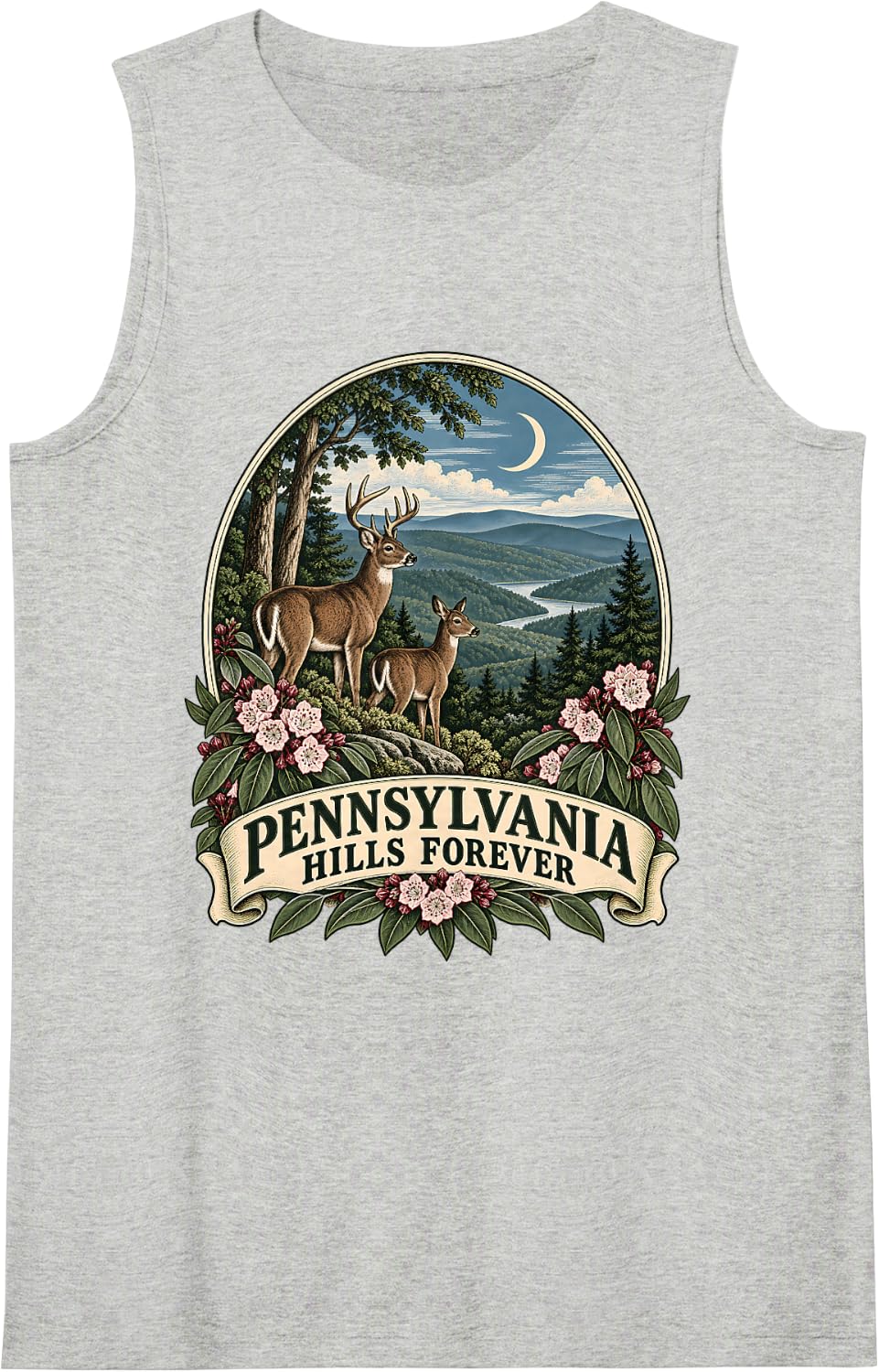 Pennsylvania Hills Forever Deer State Pride Sleeveless Tank Top - Heather Grey