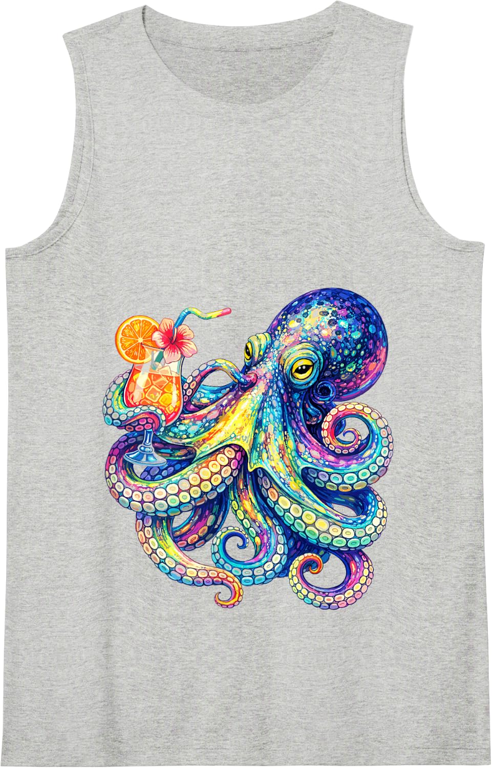 Psychedelic Octopus Cocktail Tropical Beach Art Octopus Tank Top - Heather Grey