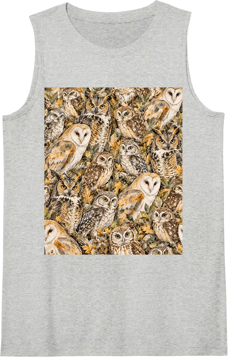 Owls Forest Bird Wildlife Pattern Men Women Kids Birthday Sleeveless Tank Top - Heather Grey