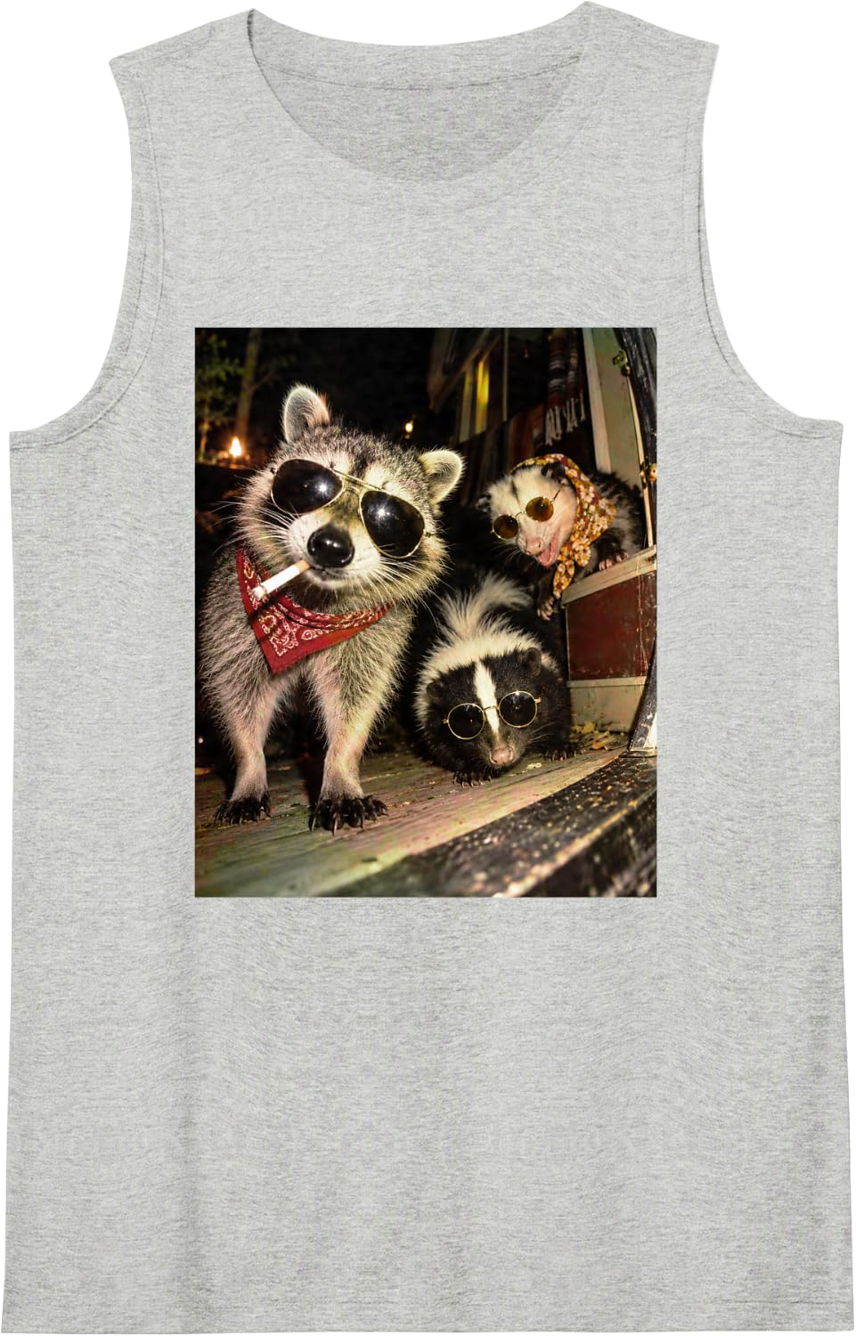 Trash Panda Night Crew Raccoon Opossum Skunk Retro Funny Sleeveless Tank Top - Heather Grey