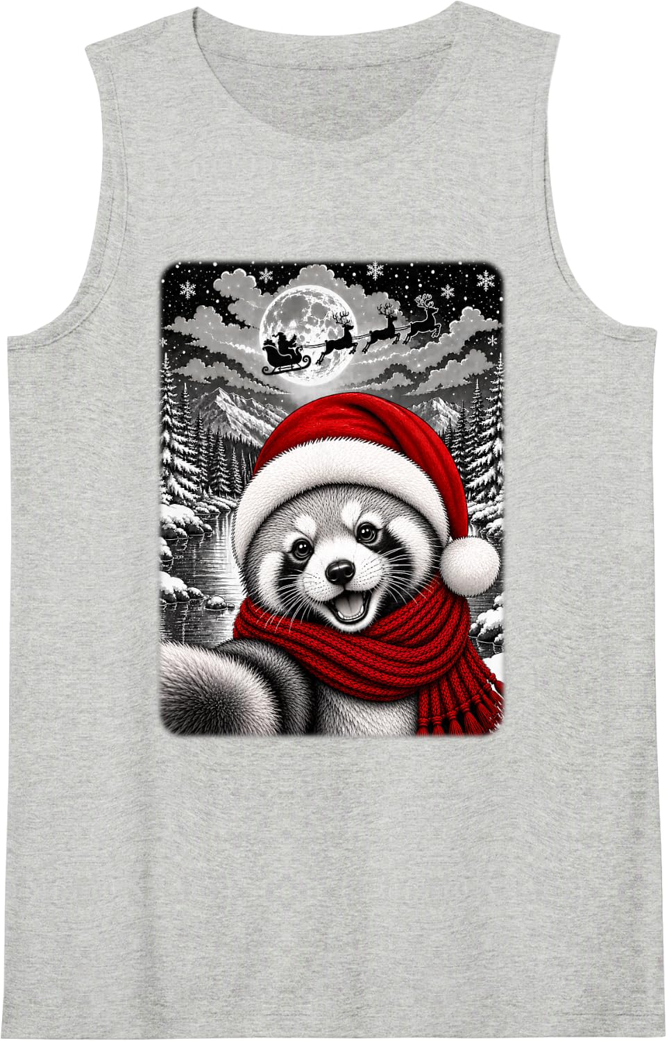 Red Panda Christmas Selfie Full Moon Night Starry Sky Xmas Tank Top - Heather Grey