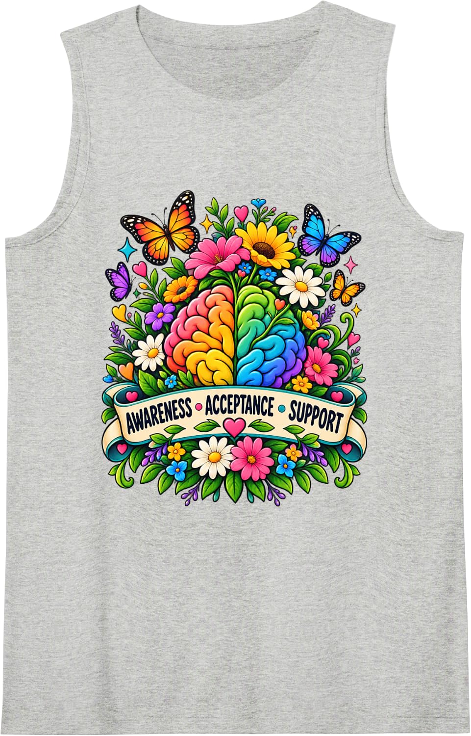 Awareness Acceptance Support Mental Health Brain Wellbeing Sleeveless Tank Top - Heather Grey