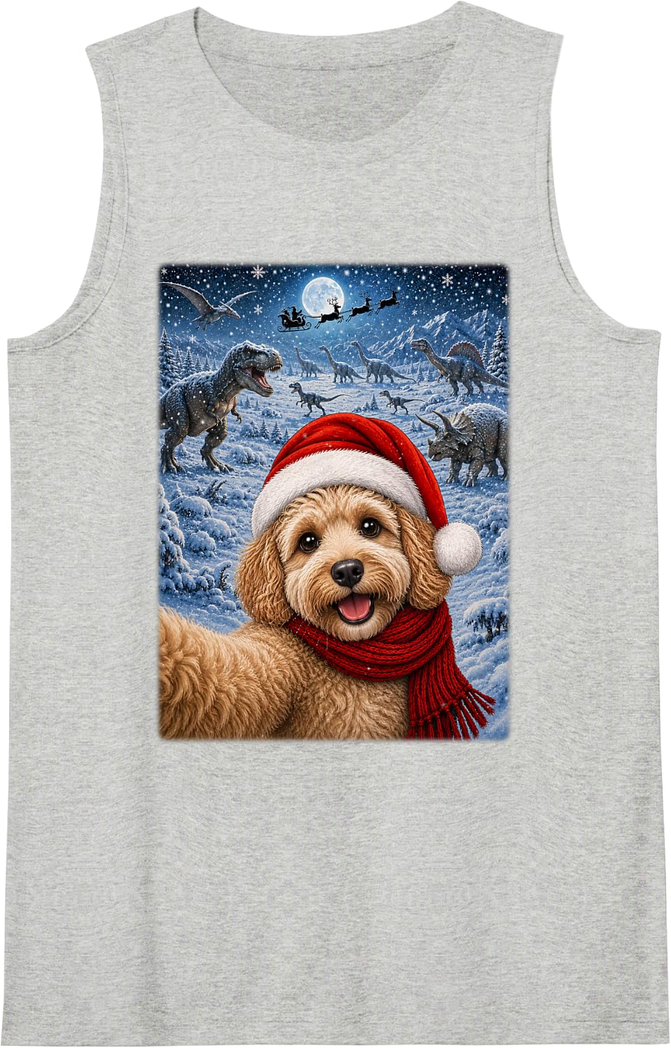 Cockapoo Dog Christmas Moon Night Starry Dinosaurs Xmas Tank Top - Heather Grey