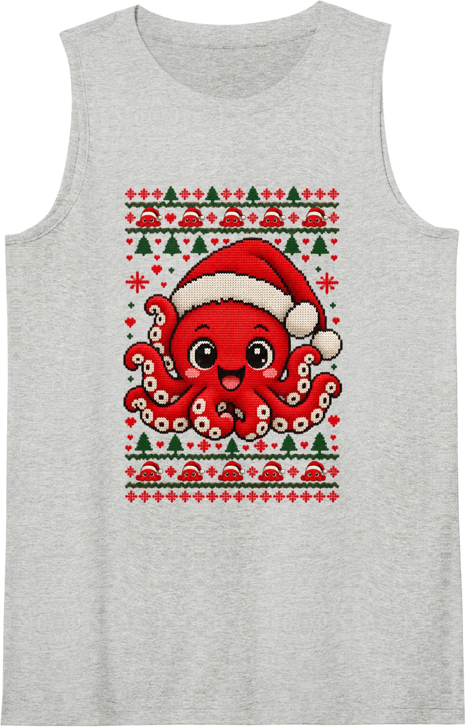 Happy Octopus Christmas Santa Hat Sweater Men Women Sleeveless Tank Top - Heather Grey