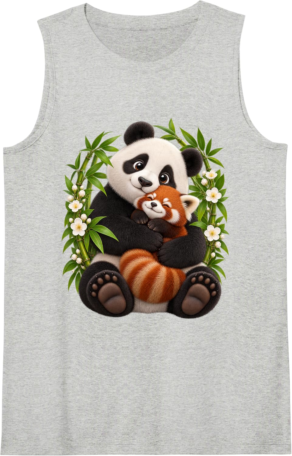Cute Panda Design Babyfox and Panda Sleeveless Tank Top - Heather Grey