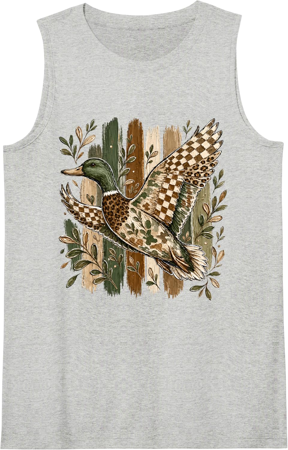 Striped Camo Flying Mallard Duck Brushstroke Hunting Fall Sleeveless Tank Top - Heather Grey