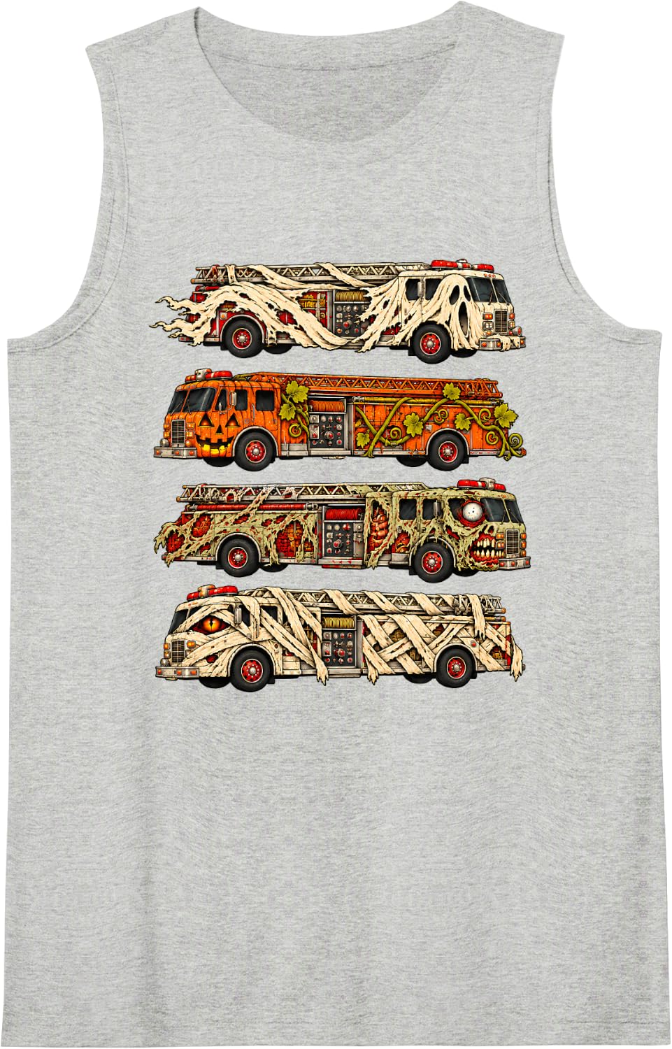 Halloween Firefighter Fire Truck Ghost Pumpkin Zombie Mummy Sleeveless Tank Top - Heather Grey