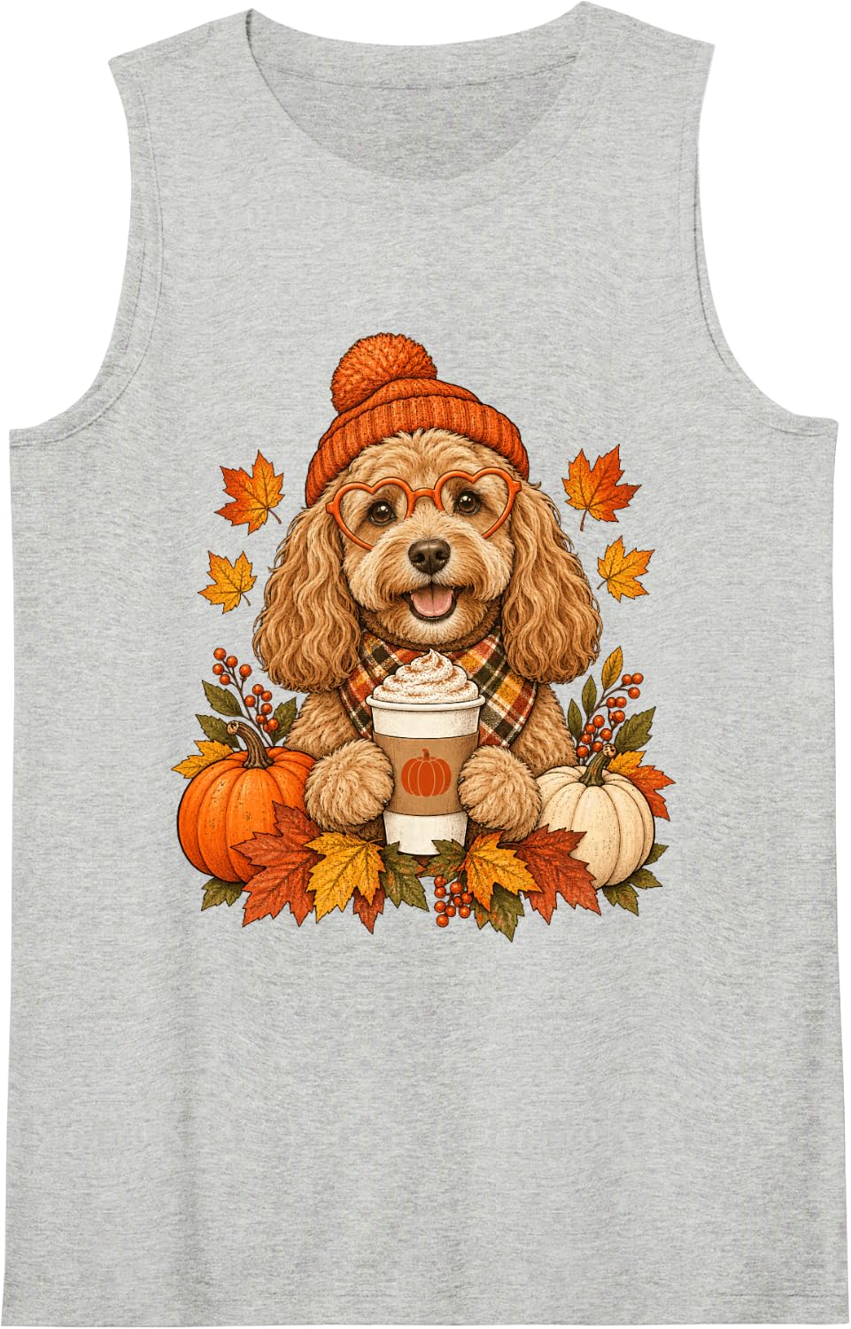 Cockapoo Fall Autumn Season Pumpkin Spice Doodle Dog Sleeveless Tank Top - Heather Grey