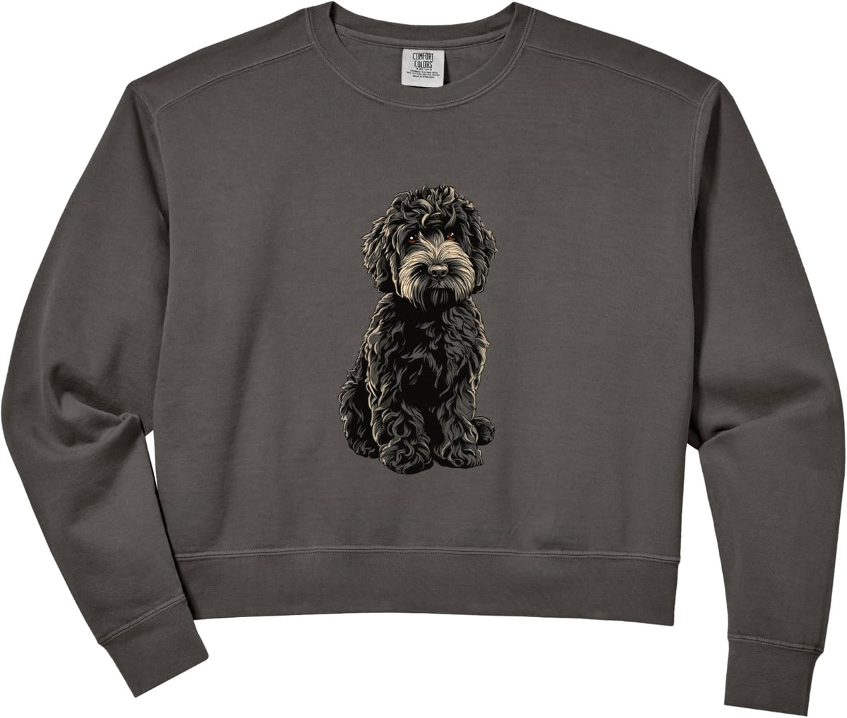 Womens Black Cockapoo Dog Illustration Comfort Colors Crop Sweatshirt - Pepper