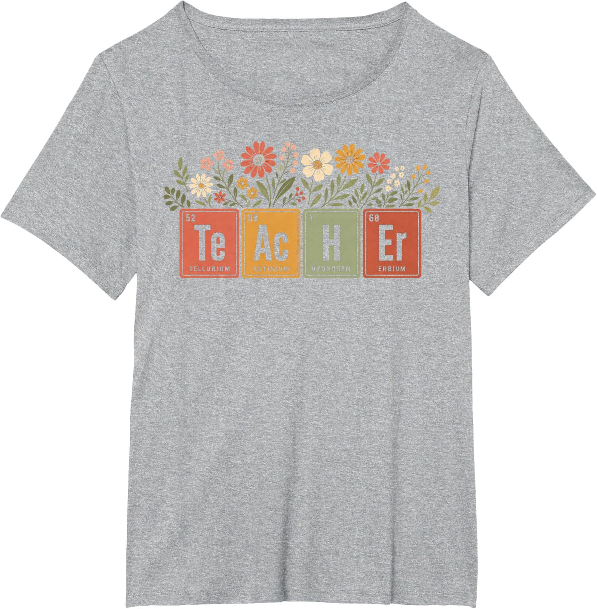 Teacher Periodic Table Floral Science Nerd Retro Chemistry T-Shirt - Heather Grey