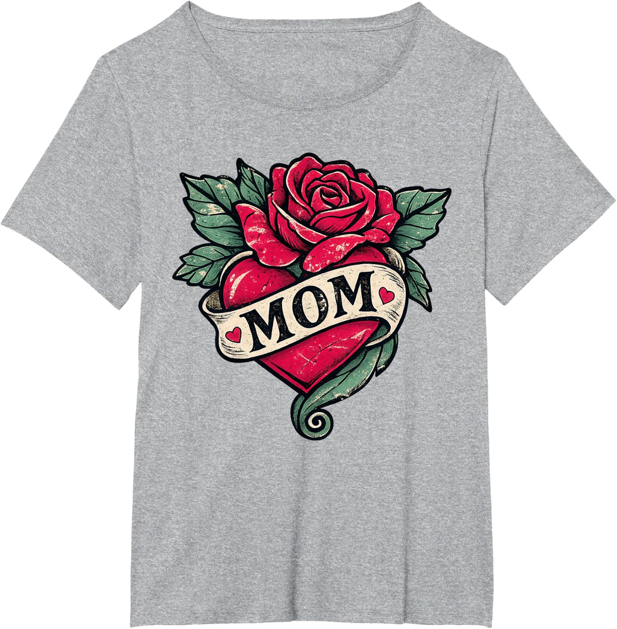 Mom Rose Heart Tattoo Vintage Mothers Day Love T-Shirt - Heather Grey
