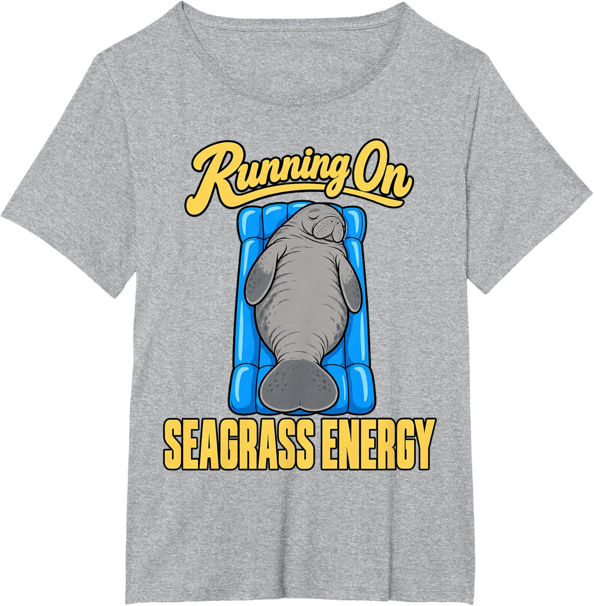 Manatee Running On Seagrass Energy Lover Funny Florida Ocean T-Shirt - Heather Grey