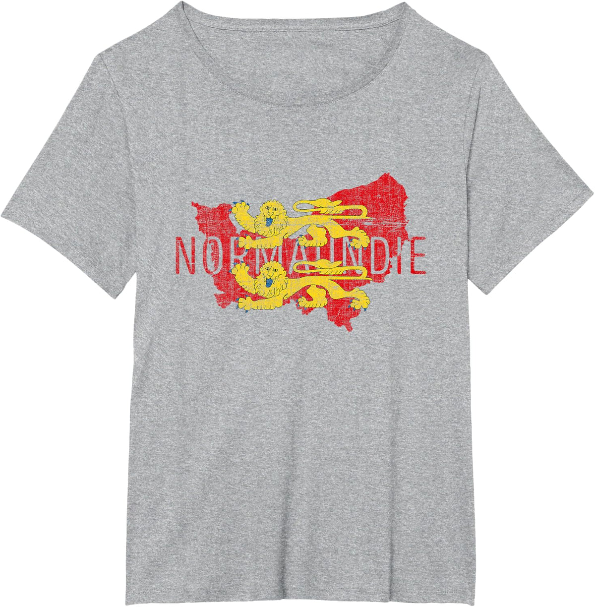 Norman Map Word Art - Normandie France Souvenir T-Shirt - Heather Grey