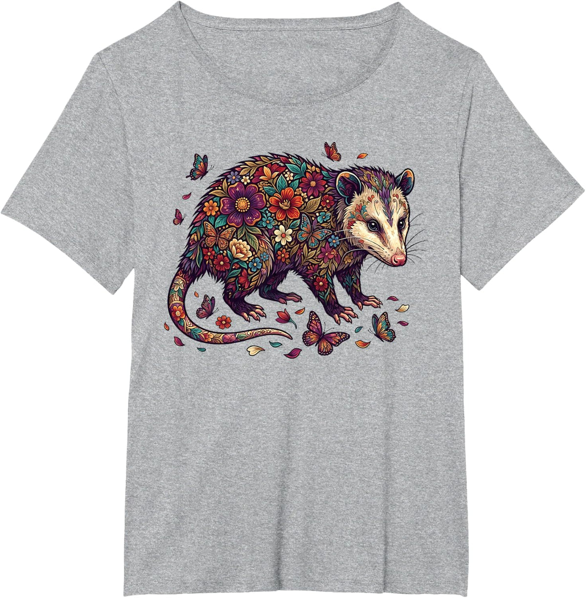 Walking Floral Opossum T-Shirt - Heather Grey
