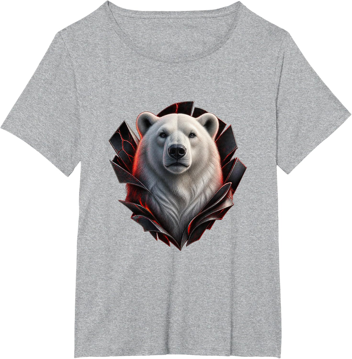 Polar Bear with Cracked Black Lacquer Fan Arctic Art T-Shirt - Heather Grey