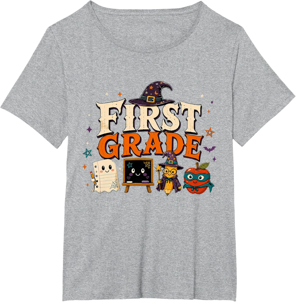 1st Grade Teacher Student Kids Halloween Spooky First Grade T-Shirt - Heather Grey