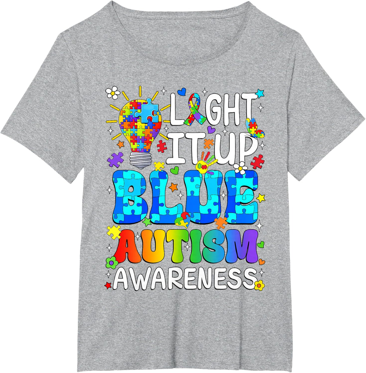 Light It Up Blue Autism Awareness Puzzle Piece Boys Kids T-Shirt - Heather Grey