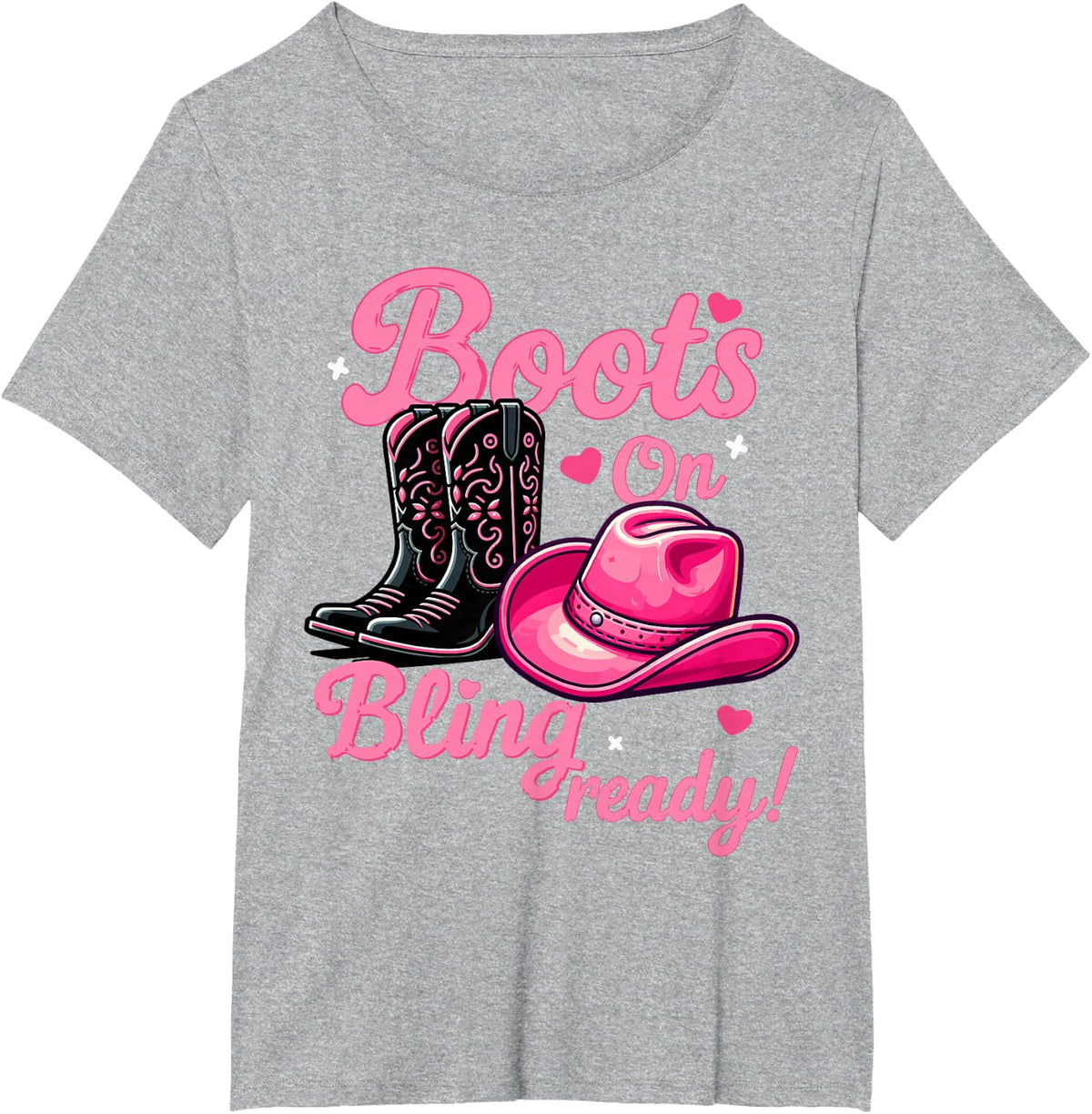 Boots On Bling Ready Cowgirl Western Country Womens Cowboy T-Shirt - Heather Grey