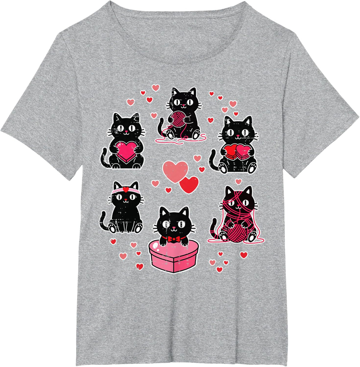 Valentines Day Black Cats Heart Yarn Kitten Girls Kid Women T-Shirt - Heather Grey