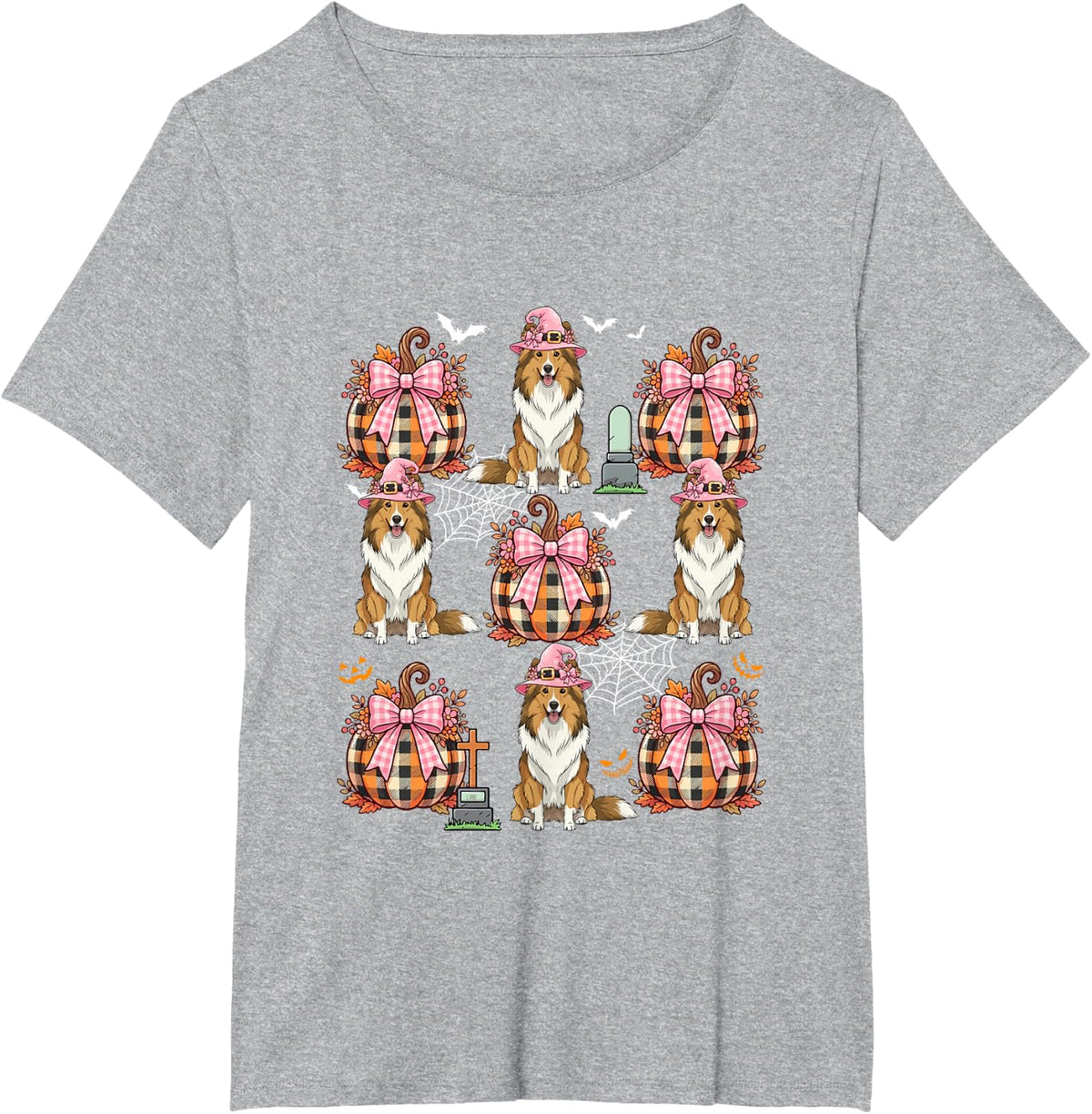 Shetland Sheepdog As Witch Pumpkin Collection Halloween T-Shirt - Heather Grey