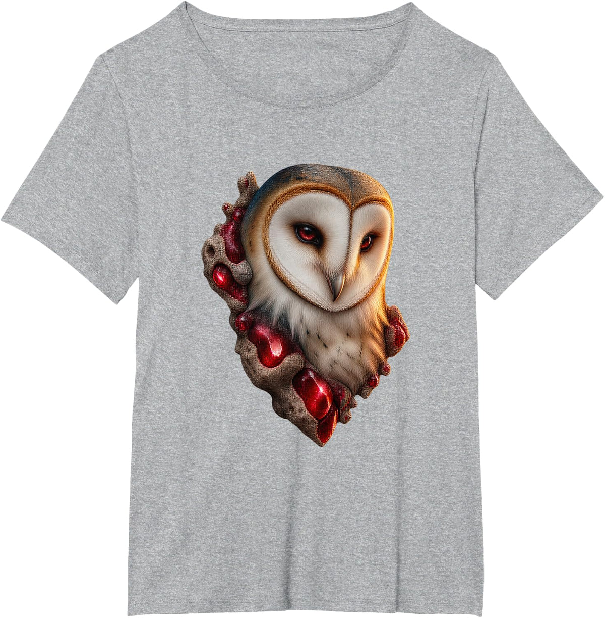 Barn Owl with Ruby Red Stone Nodes T-Shirt - Heather Grey